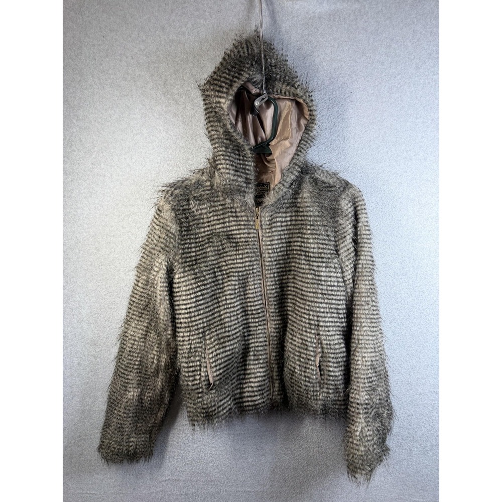 Special One International Jacket Womens Medium Gray Faux Fur Hooded Full Zip